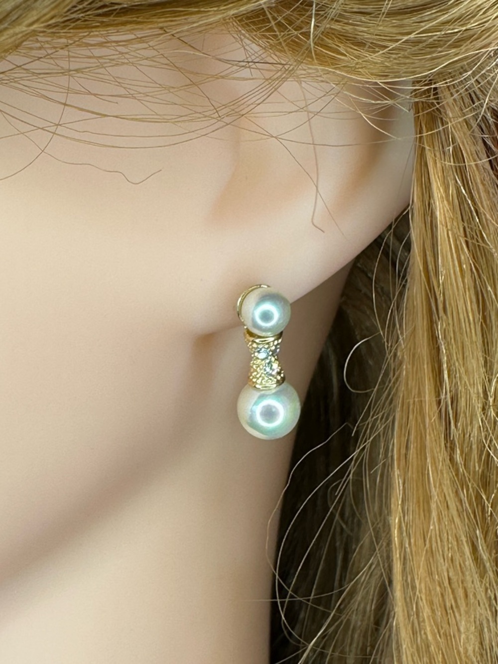 14K Gold Post Pearl Drop Stud Earrings | Classic Bridal Crystal Accent Elegant